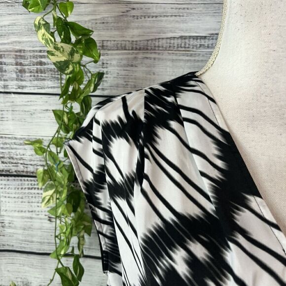 DKNY Blouse Top size Medium Black White Bow Tie Wedding Church Career Boho - Picture 5 of 14